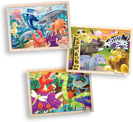 Melissa & Doug 3-Puzzle Jigsaw Set - Dinosaurs, Ocean, and Safari