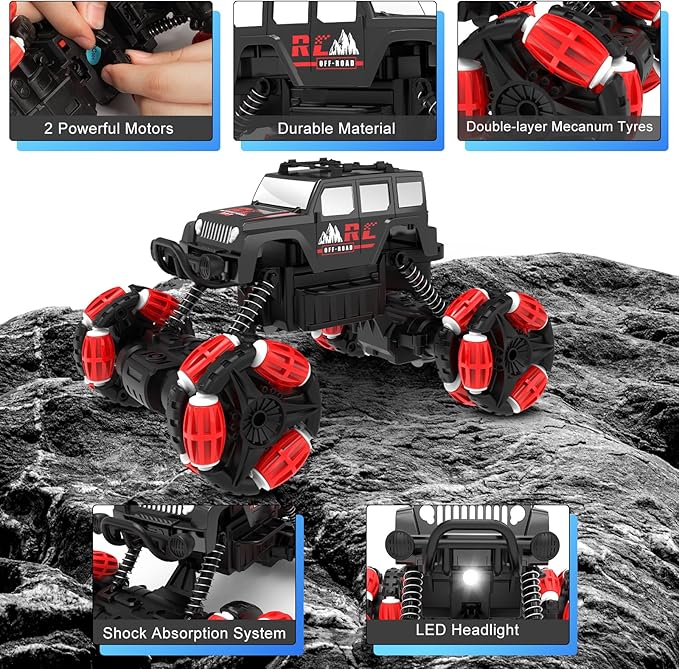 Eulogia Drift Climbing Stunt Car, 2.4GHz Remote Control Car, 360° Rotation RC Truck, Suitable for 5+ Years Old Boys and Girls Children, Thanksgiving Gifts, Birthday Gifts(Red)