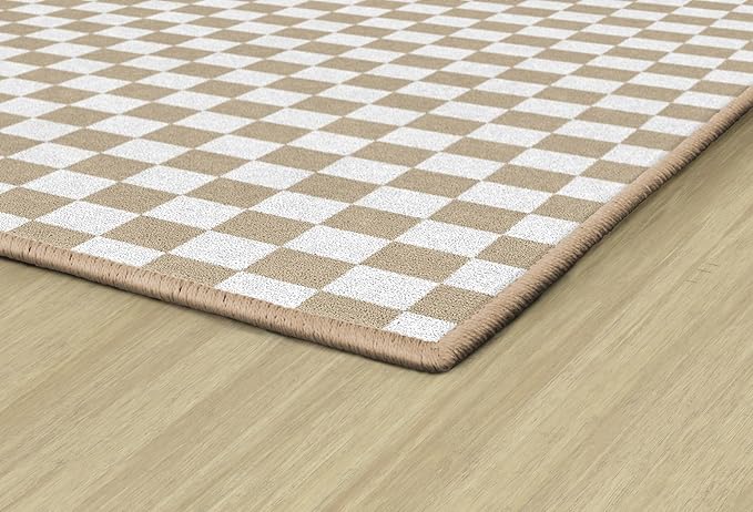 Flagship Carpets Schoolgirl Style Brown and White Checkerboard Educational Area Rug for Kids Room Seating Décor, Children's Classroom, Play Carpet for Teaching and Playroom, 5' x 7'6", Neutral