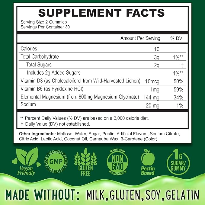 Center-Filled Magnesium Glycinate Gummies 400MG - High Absorption for Kids, Teens & Adults - Supplement for Sleep, Calm & Muscle Relaxation with B6 & D3 - Gluten Free & Vegan Friendly - 60 Count