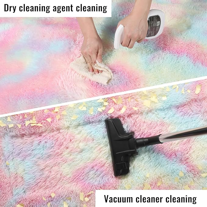 PAGISOFE Fluffy Colorful Rainbow Rugs for Bedroom Girls 5x7, Soft Unicorn Shag Cute Girls Room Rugs for Kids Playroom Living Room Nursery Home Decor, Furry Kawaii Princess Rug,Pastel Shaggy Rug Carpet