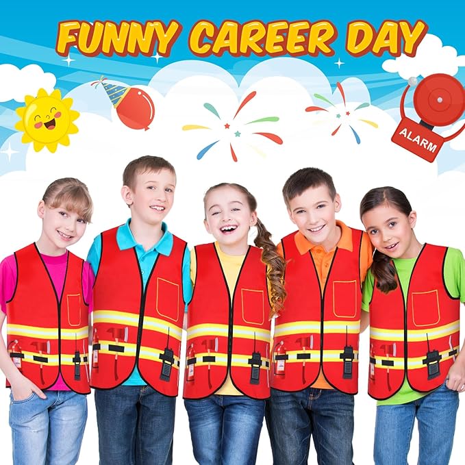 Panitay 12 Pcs Kids Community Helper Dress up Vest, Boy & Girl Career Cosplay Party Costume for Toddlers Occupation Role Play