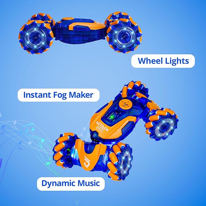 Gesture Sensing RC Stunt Car, Rotating Rechargeable Transform Car Toys, with Lights Music Spray, 360° 4WD Remote Control Twist Cars, Birthday Gifts for Kids Boys Girls 6-8-12, Best Gift for Kids 5-7
