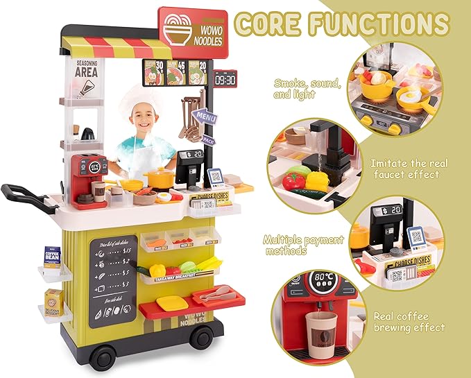 Kids Interactive Kitchen Play Set with 88Pcs Toys, Realistic Sound Effects & Simulated Functionality - Suitable for Toddlers (Yellow)