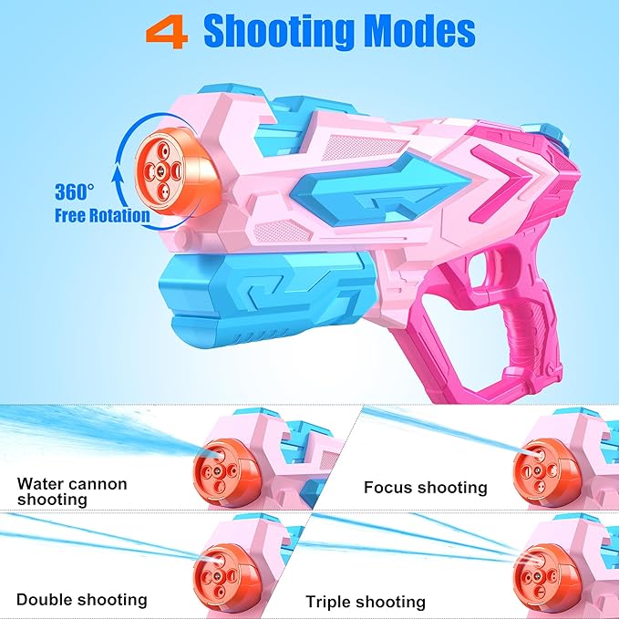 2 PCS Water Gun for Kids, Super Squirt Guns Water Soaker Blaster - 4 Shooting Modes Switch - 26 Ft Long Shooting Range - Summer Water Toys Gun for Boys Girls Adults Outdoor Pool/Garden - Pink