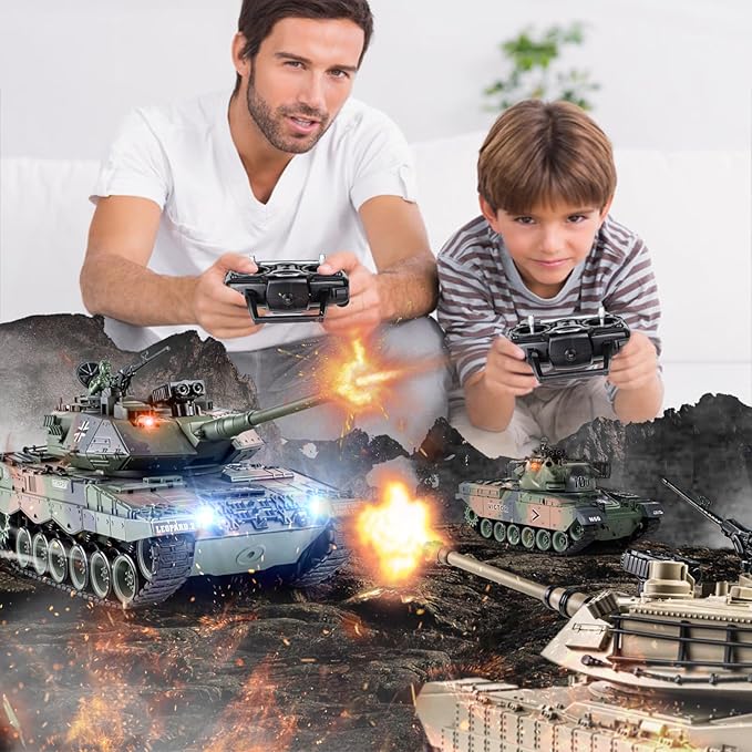 1:18 RC Tank, 2.4Ghz German Leopard II Remote Control Model Toys, Battle Army Tank 15 Channel with Smoke Light and Sound, Military Toy for Adults and Kids That Shoots BBS and Water Bombs