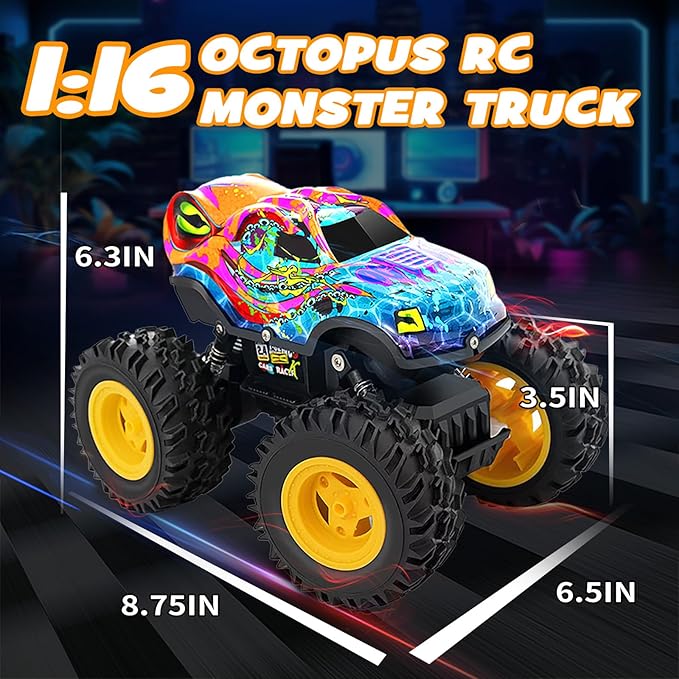 Remote Control Monster Truck Toys with Led Light Monster Truck Remote Control Car Rechargeable RC Monster Truck All Terrain for RC Truck Monster Trucks for Boys, Monster Truck Toys for Kids