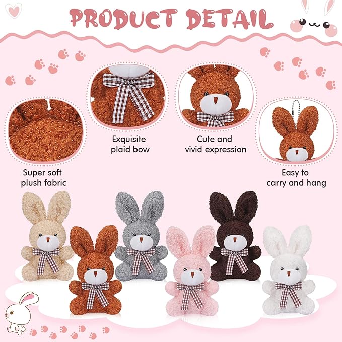 24 Pcs Mini Bunny Plush Bulk Rabbit Stuffed Animal Toy Gift Doll 3.15 Inch Keychain for Girls Boys Teens Adult Gift Box DIY for Baby Shower Wedding Birthday Decoration