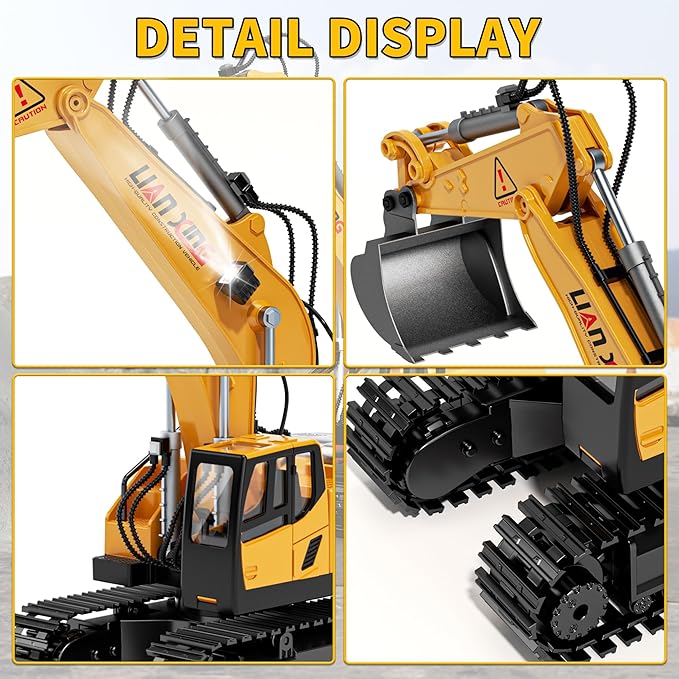 Remote Control Excavator, 12 Channel RC Excavator Construction Toys for Boy with Light&Sounds&Shovel, 680-degree Turn RC Digger Christmas Birthday Gifts for Boys Girls Kids Age 6 7 8-12 Year Old