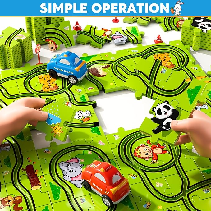 48 PCS Puzzle Race Track Car Set Toys for Kids Boys, Puzzle Tracks Car for Boys Ages 3-5 4-6, Toddler Toys Gifts for 3 4 5 Year Old Boys, Ideal 3 4 5 6 Year Old Birthday Gifts
