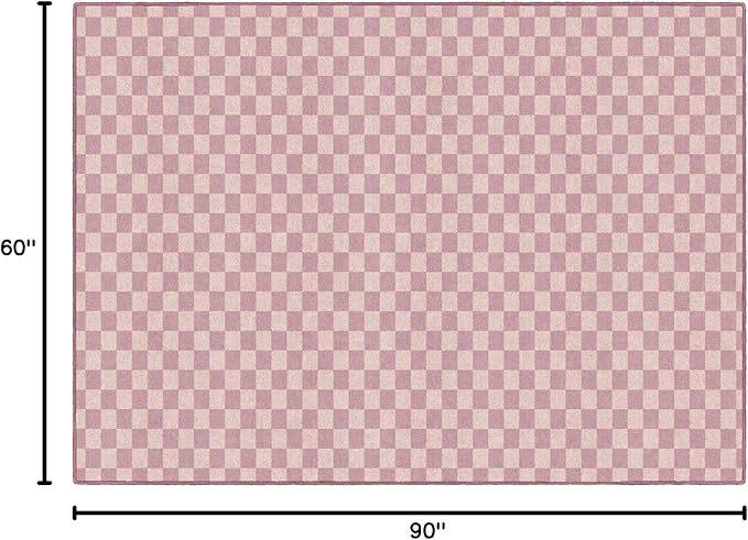 Flagship Carpets Schoolgirl Style Blush Checkerboard Educational Area Rug for Kids Room Seating Décor, Children's Classroom, Play Carpet for Teaching and Playroom, 5' x 7'6", Blush Pink