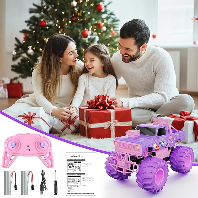 MUYOLO Remote Control Monster Truck for Girls- 1:16 Rc Car with 2 Batteries 2.4GHz 4WD Off-Rock All Terrain Waterproof Amphibious Toys, for Christmas Birthday Gifts Presents Kids Boys Girls Ages 6+
