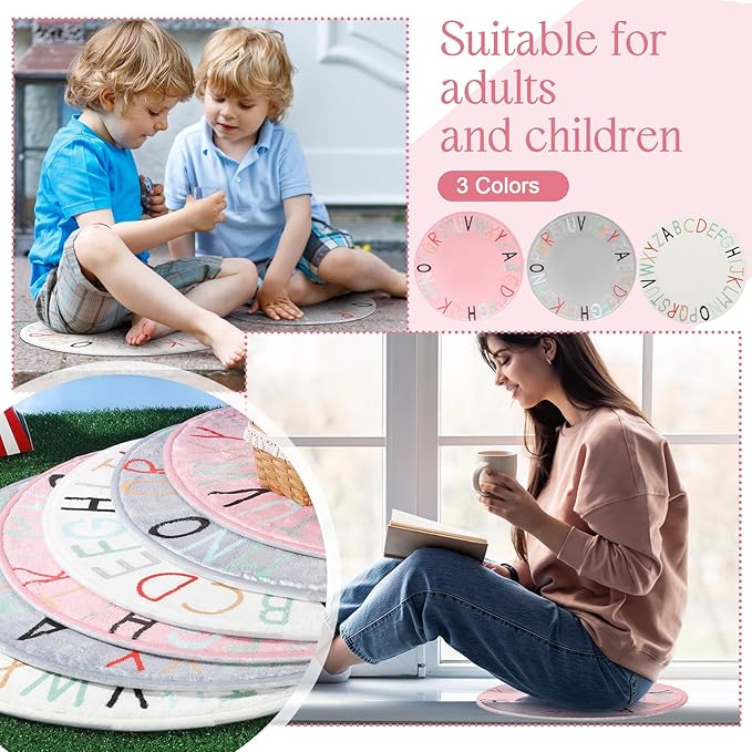 Nuogo 10 Pcs Alphabet Carpet Circle Seats 18 Inches Round Kids Sit Carpet Classroom Dots Floor Mat Soft Classroom Rugs Educational Cushions Furry Crawling Play Mat for Classroom Nursery Bedroom