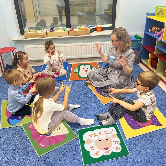 HiiARug 12pcs Carpet Squares for Classroom 18x18 Carpet Spots for Classroom Sitting Floor Seats for Kids Sit Spots for Classroom Kindergarten Playroom Decor Preschool Floor Dots for Classroom