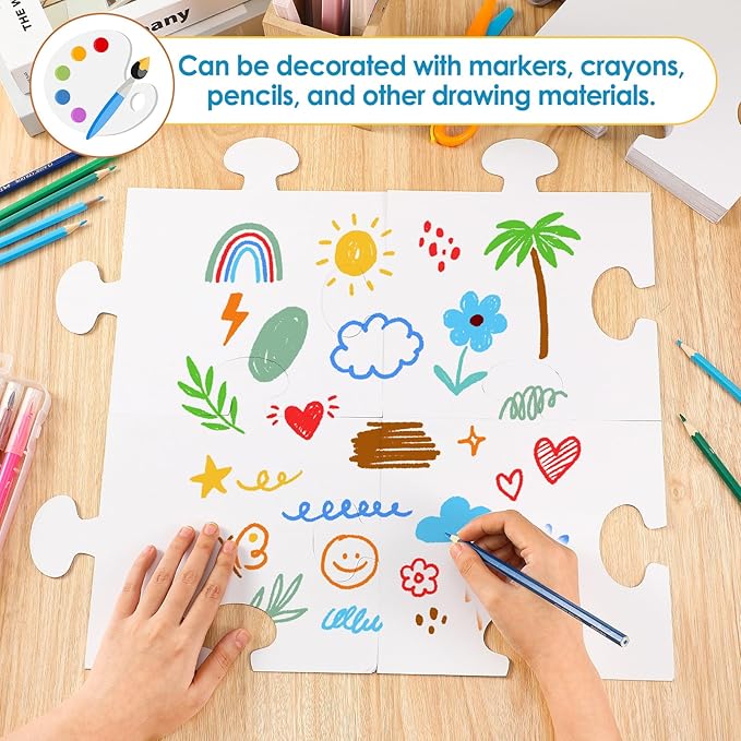 Sonwyoung 30 Pcs Large White Blank Cardboard Puzzles to Draw on 8 x 9 Inch Make Your Own Jigsaw Puzzle Pieces Giant Double Puzzle Blank White Papers for Kids Adult DIY Arts and Crafts Projects