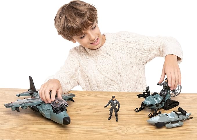JOYIN Military Toy Set, Airplane, Role Play Fighter Jet with Soliders, Army Men Action Figures, Snowmobile, Kayak Boat, Army Toys for Boys Age 4-7, Kids Birthday Easter Presents