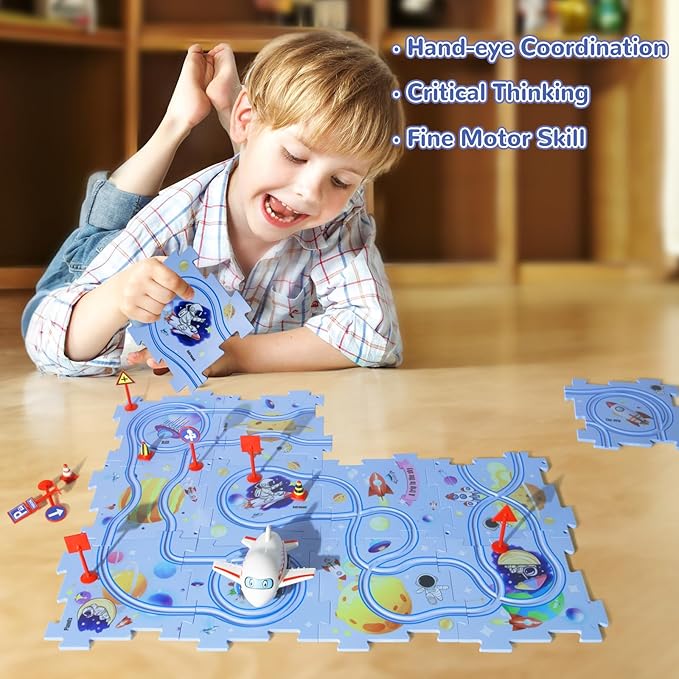 Plastic Puzzles for Kids Ages 3-5 with A Cute Vehicle, Toddler Puzzle Track Play Set Gift, Race Tracks for Kids 3-5, Toys for 3 4 5 6 Year Old Boys Girls, Montessori Toys for Toddler