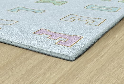 Flagship Carpets Schoolgirl Style Blue Pastel Alphabet Criss-Cross Applesauce Educational Area Rug for Kids Room Seating Décor, Children's Classroom, Play Carpet for Teaching and Playroom, 5' x 7'6"
