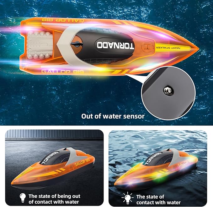 Remote Control Boats for 8-12, 15+ MPH Fast RC Boat with LED Lights, 2.4G RC Electric Speed Boats Pool and Lakes Toys for Kids