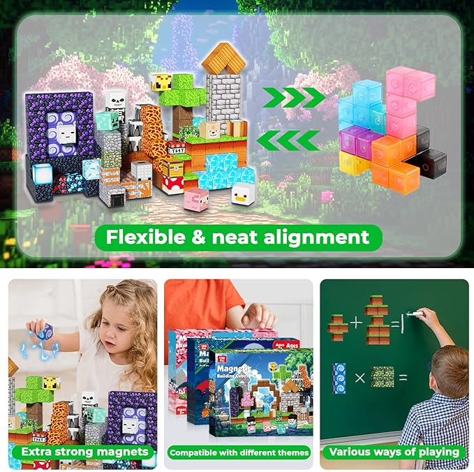 150 PCS Magnetic Blocks - Magnetic Tiles Building Block Toys, STEM Montessori Stacking Toys, Building Cube Game Birthday Gifts for Boys and Girls Age 3+ Years Old (Adventure)