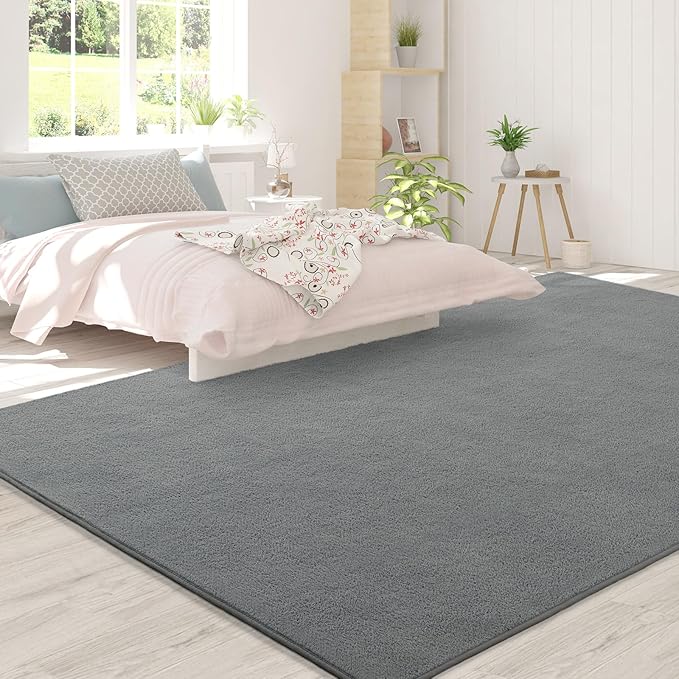 FlyDOIT Area Rugs for Bedroom Living Room, 7x10 Grey Super Soft Comfy Thickened Memory-Foam Indoor Carpets, Modern Aesthetic Minimalist Carpet for Boys Girls Adults Apartment Nursery Home Décor
