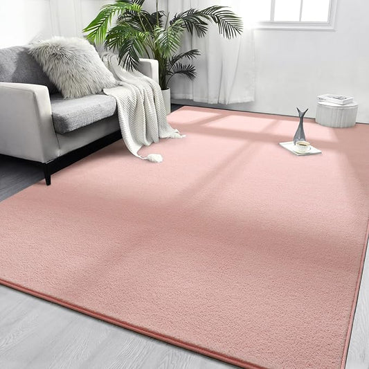 FlyDOIT Area Rugs for Bedroom Living Room, 4x6 Pink Super Soft Comfy Thickened Memory-Foam Indoor Carpets, Modern Aesthetic Minimalist Carpet for Boys Girls Adults Apartment Nursery Home Décor