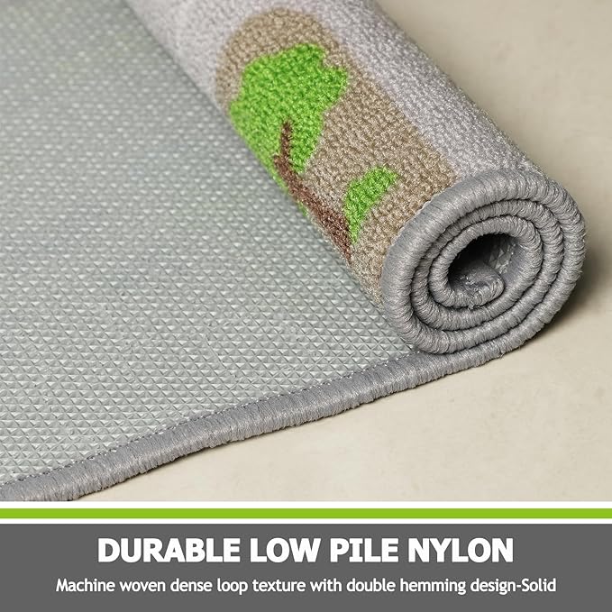 Capslpad Tan Car Road Kid Rug Carpet Playmat for Playoom Traffic Road Kids Play Mat for Toddler Non Slip Washable City Map Race Track Carpet Rug for Kids Room Playroom Classroom Decor,6.6'x9.8'