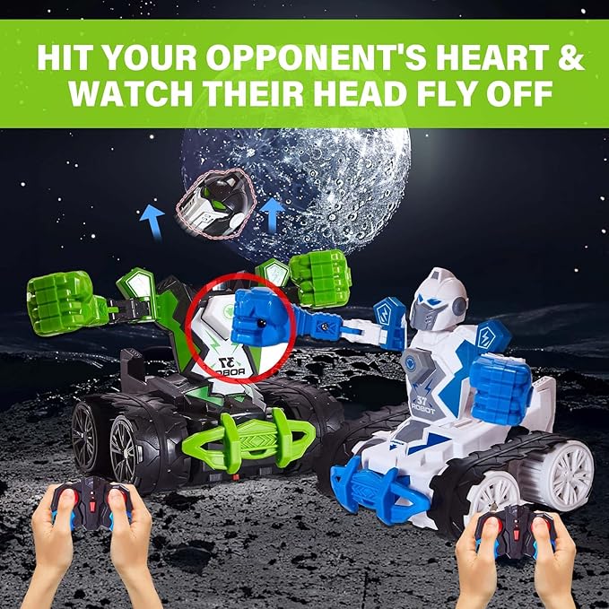2 Pack Battle Bots Toy for Kids Ages 5-8 Years Old, 2 Player Boxing Fighting Robots Games with 360-Degree Rotating Remote-Control, Transforming RC Car Robot Birthday Gift for Boys