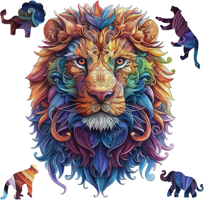 Wooden Puzzles for Adults, Lion Jigsaw Puzzles 200 Piece, Unique Shape Puzzles for Adults and Kids, Fun Challenging Puzzles Family Game Gift, Medium Size 9.1 x 10.9 Inches