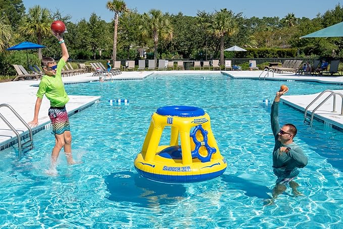 Wave Runner Inflatable Pool Basketball Hoop Set, Poolside Floating Basketball Game with Ball, Water Play and Trick Shots, GAINT Pool Toys and Floats for Swimming Pool Fun