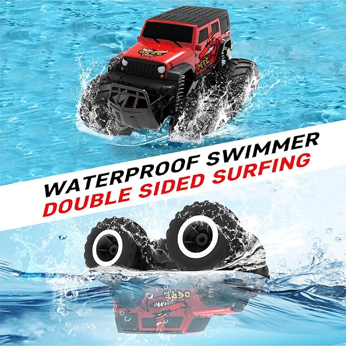 1/16 Remote Control Monster Truck : 4x4 Off Road Waterproof Rc Jeep Combines Amphibious and All Terrain Traversal, Birthday Gift for Boys & Girl Ages 6-12 (Red SUV)