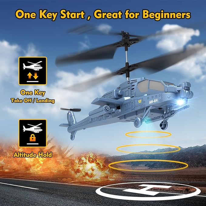 RC Helicopter, Remote Control Helicopter (AH-64) for Kids, 2.4GHz RC Plane, 40+ Min Flight Time, LED Lights & Altitude Hold, Kids Toy for Ages 8-12, RC Airplane for Children