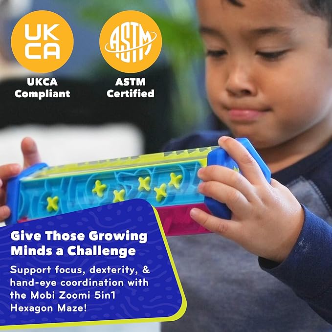 Mobi Zoomi Hexagon Maze Puzzle Game - 3D Hexagon Maze Gravity Ball Game for Toddlers and Kids, Brain Teaser Puzzles, Fidget Toy for Motor Skills and Coordination - Toddler Toys for Ages 4+