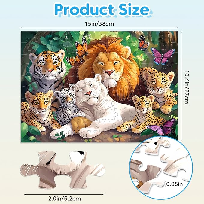 Kids Puzzles Ages 5-8 - Wild Animals Puzzles 100 Piece Jigsaw Puzzles for Kids Ages 4-6 Toddler Puzzles, World of Animals Collection Puzzles Gift Educational Toys for Boys and Girls 4-Pack
