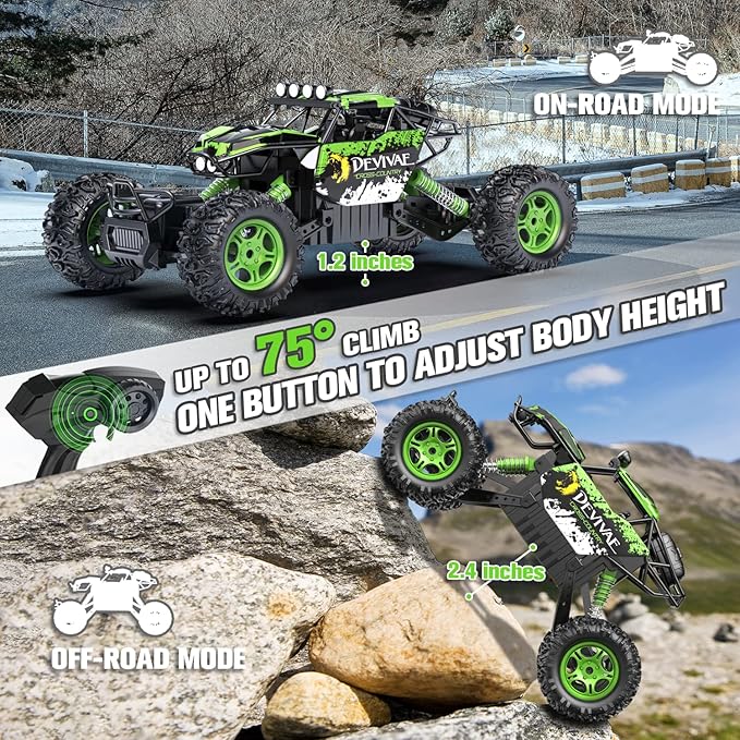 CROBOLL 1:12 Large RC Cars for Boys with Upgraded Lifting Function, 2.4GHz 4WD Remote Control Car Toy Gifts 20km/h Monster Truck for Kids, All Terrain RC Truck for 60Min Play(Green)