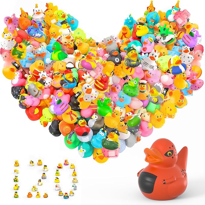 120 Pcs Rubber Ducks in Bulk, Jeep Ducks, Mini Rubber Duckies for Toddler Baby Bath Toys, Kids Bath Pool Toys, Duck Gifts for Birthday Party Favors