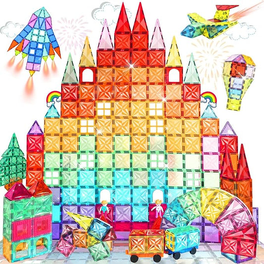 Magnetic Tiles, 130PCS Magnetic Blocks Set with 2 Cars, 4D Diamond Magnet Building Blocks, STEM Preschool Educational Magnet Toys Gift for Kids, Boys and Girls 3 4 5 6 7 8+ Year Old