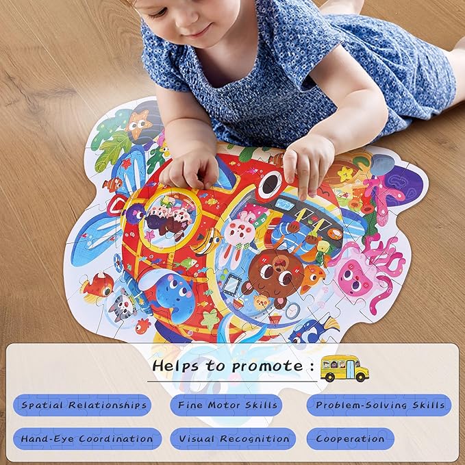 Puzzles for Kids Ages 4-8,59 Piece Unique Large Irregular Animal Shaped Art Puzzle,Floor Puzzles for Kids Ages 3 4 5 6 7 8,Educational Toy Gift Jigsaw Puzzles for Boys Girls (Submarine Adventure)