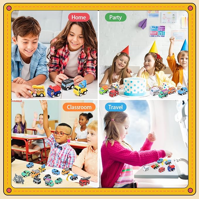 GOLDGE 30-Piece Pull-Back & Friction-Powered City Cars & Trucks Toy Vehicle Set for Toddlers, Boys & Girls – Educational Play, Stocking & Easter Basket Stuffers (30 City Cars and Trucks)