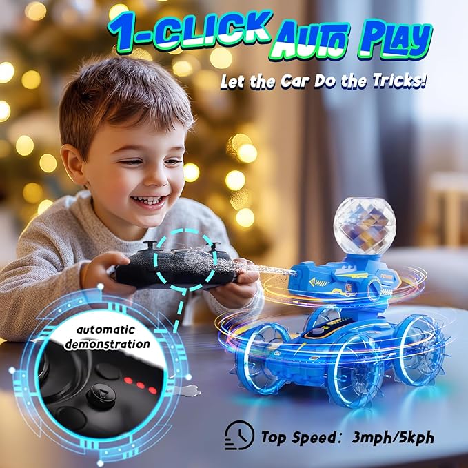4-in-1 Waterproof Remote Control Car with Water Gun, Pool Toys for Kids age 4-8 8-12, Amphibious RC Cars & RC Boat, Water & Land RC Stunt Car, Summer Outdoor Play Toy for Boy Girl Age 3+ Birthday Gift