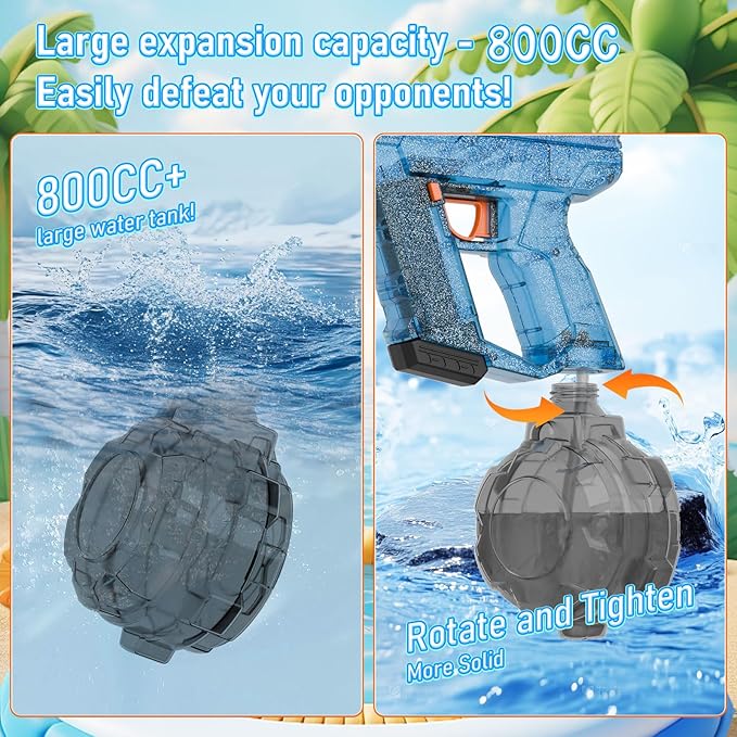 Electric Water Gun for Kids Adults, Transparent Automatic Squirt Gun with 30-32 FT Long Range, Summer Outdoor Beach Swimming Pool Party Toys for Boys Girls Adults (Blue)