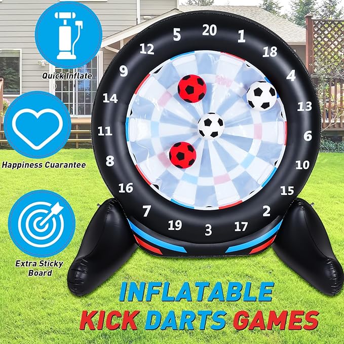 Inflatable Giant Kick Darts Games (Over 6ft Tall), Jumbo Outdoor Soccer Target Dartboard with Soccer Balls and Air Pump, Large Kick Game Carnival Games for Yard Family Kids Adults (Black)