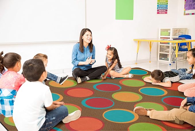 Flagship Carpets Sitting Spots Seating Rectangle Area Rug for Children's Classroom or Kids Playroom, and Home Learning Carpet, Seats 30, 10'6" x 13'2", Brown
