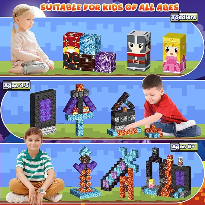 Magnetic Building Blocks 162PCS, Magnetic Tiles Kids Build Cubes STEM Game Toys, Birthday Gifts for Boys & Girls Ages 3+