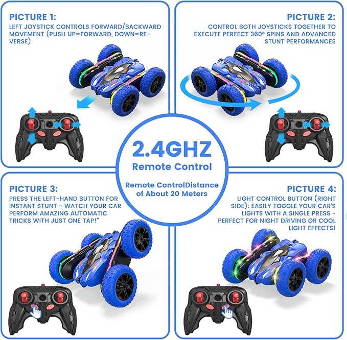 Remote Control Car RC Cars Stunt Upgraded Bilateral Strip Lights, 2.4GHz Outdoor Double-Sided Driving 360° Flips Rotating 4WD Rc Drift Truck Toy for Boys Girls Birthday Gift