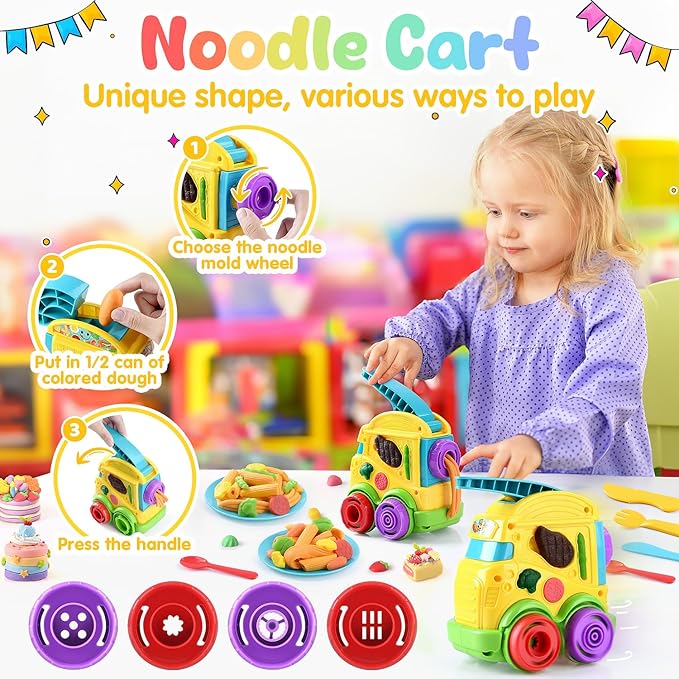 PLAY 2 in 1 Color Dough Kitchen Creations Set, Ice Cream Noodle Maker Color Dough Sets for Kids Ages 4-8, Play Kitchen Food Toys for Boys Girls Kids Toddlers Ages 3+, with 18 oz Multicolor Clay