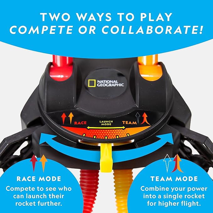 NATIONAL GEOGRAPHIC Air Rocket Toy – Jump & Launch Dueling Air Rockets up to 100Ft., Includes Launcher, 4 Foam-Tipped Rockets, Outdoors kids Toys, Kids Science Kit, Rocket Launcher (Amazon Exclusive)