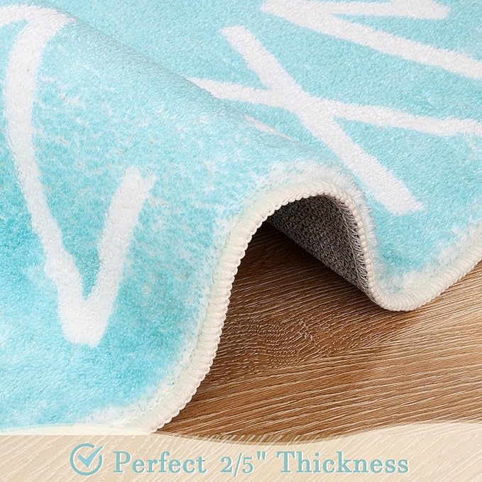 Topotdor Round Kids Play Rug Alphabet Nursery Area Rug Extra Large Soft Crawling Play Mat for Children Toddlers Bedroom (47 inch, Teal)