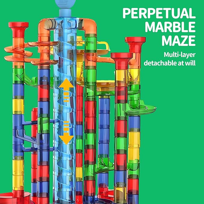 Glow in The Dark Marble Run 325Pcs Set with Motorized Elevator, Marble Maze STEM Toy with 113 Marbles, Construction Building Blocks for Kids Ages 3+, Best Easter & Birthday Gifts for Boys Girls