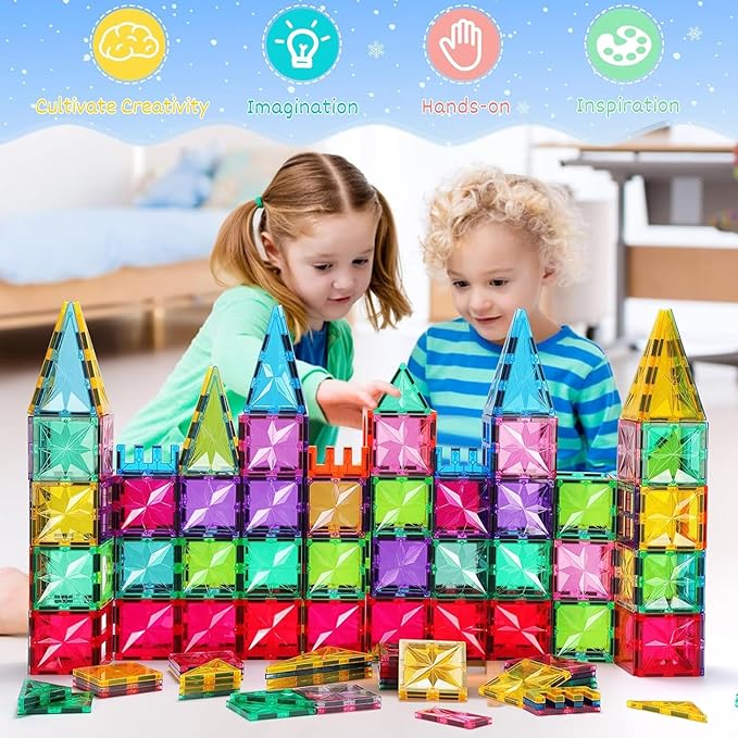 Magnetic Tiles,100PCS Star Magnetic Building Blocks Toy for Ages 3 4 5 6 7 8 9,Magnetic Tiles for Toddlers Gifts,Montessori Toys,STEM Toys Christmas Toy Gift for Kids Boys and Girls